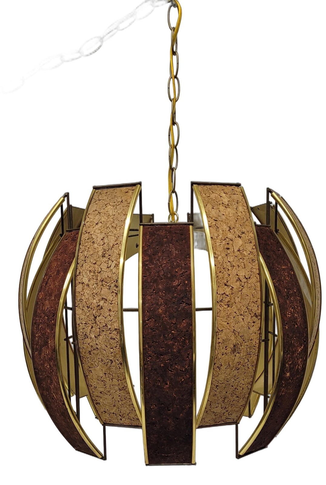 Vintage Brutalist Pendant Light Plug-In Swag Mid Century Minimalist Metal Lamp