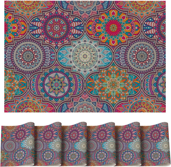 Boho Vintage Marokkanisch Pvc Platzsets 6Er Set, 30X45Cm Tischsets Schmutzabweis-image