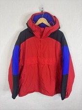 Vintage GAP Anorak Jacket Mens Large Red Blue Fleece Lined Hooded Ski 90s