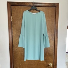 Vestido recto Ovi azul claro manga campana crepé poliéster cuello redondo talla L