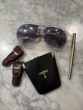 Vintage Boeing Totem Logo Lot Aviator Sunglasses Nail Clippers Leather Keychain