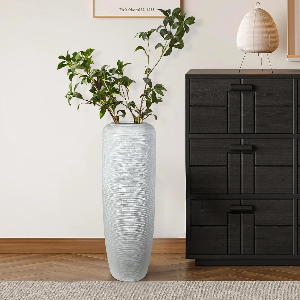 Jarrón grande de cerámica rústica para granja, jarrones de piso decorativos de cerámica de 23,6 pulgadas de alto... Foto 4 de 4