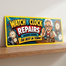 Watch Clock Repairs Metal Sign 28cm Vintage Style Workshop Shop Wall Art Decor