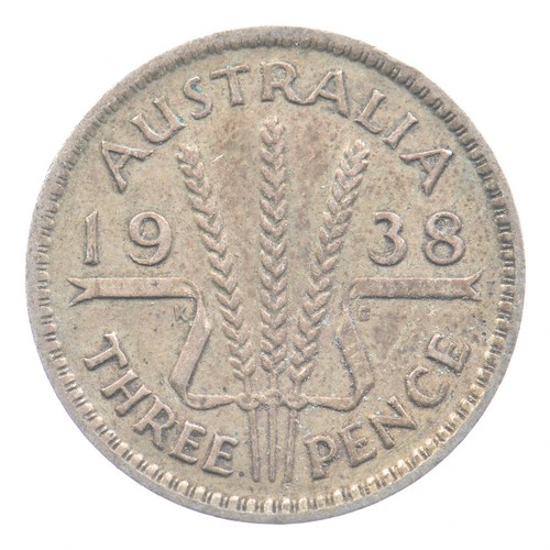 SILVER - Dime-Sized - 1938 Australia 3 Pence - World Silver Coin *017