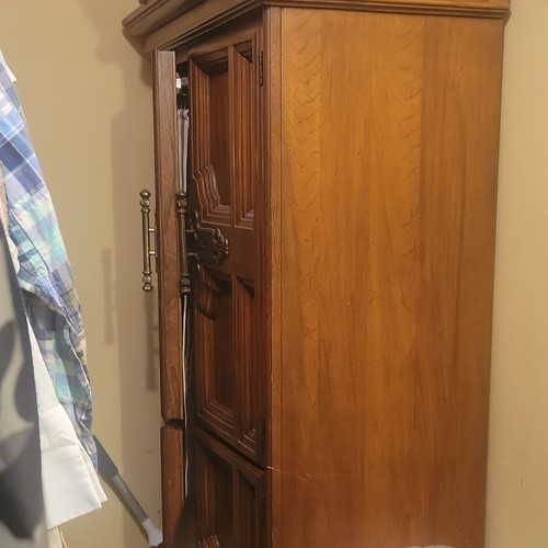 Brown Wood Armoire Wardrobe Cabinet w/ Drawers & Hanging Rail, Medium Tone
