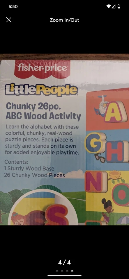 Fisher Price Little People Chunky ABC Wood Activity Puzzle 16" x 12" 27 Pc NEW - Image 4 of 4