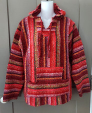 Woven Baja Pullover Poncho Hoodie Surfer Skater Jacket Unisex Mens M / Womens L