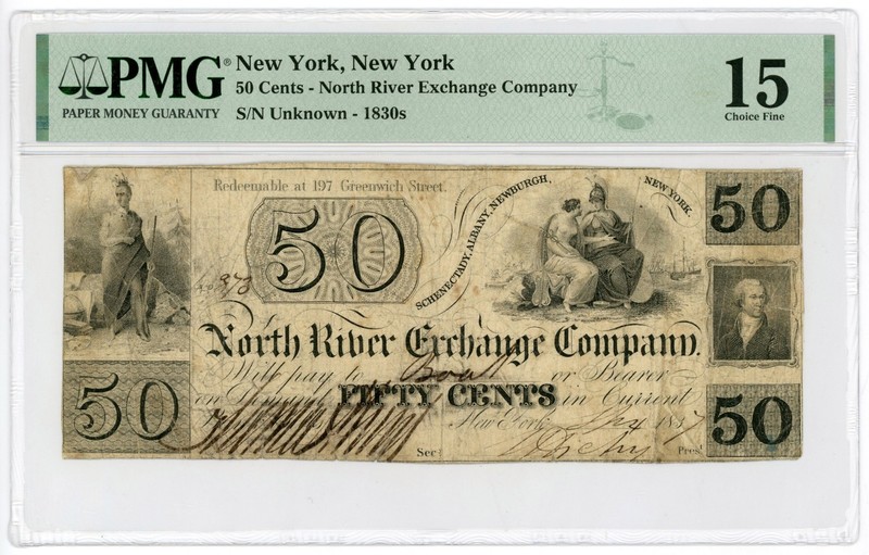 1837 $50 The North River Exchange Co. - New York, NEW YORK Note PMG Fine 15