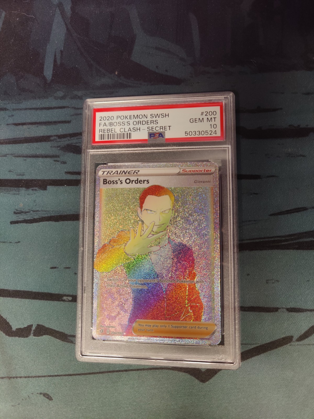 PSA 10 GEM MINT Boss's Orders 200/192 Rainbow Secret Rare Pokemon Rebel Clash