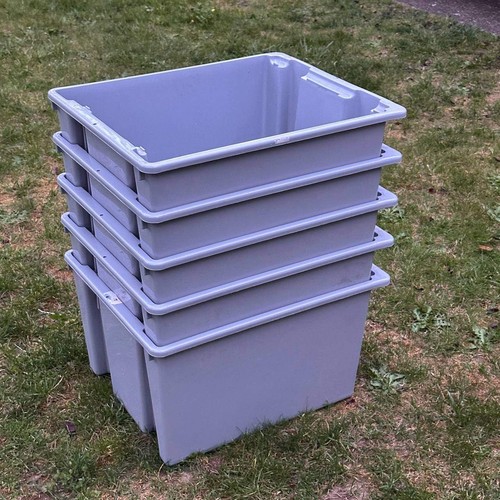Set of 5 Stack & Nest Storage 24x20x13, Shipping Container, Plastic Tote, No Li