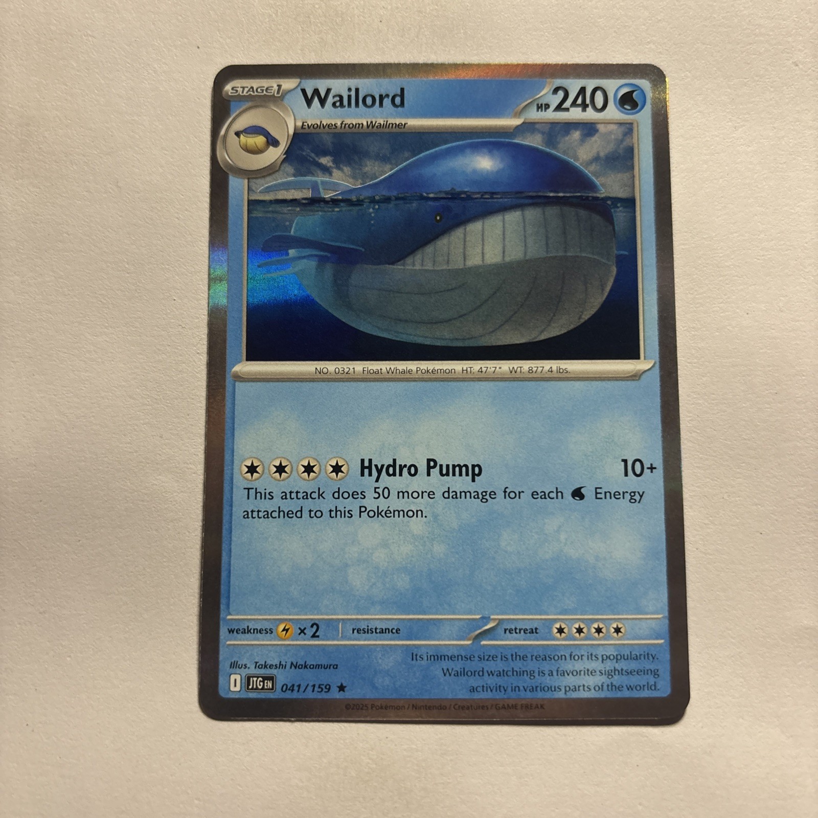 Pokémon TCG Wailord Holo Rare Card 41/159 Journey Together
