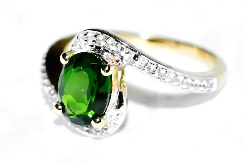 Кольцо-солитер 9 карат золото зеленый хром диопсид размер L/M США-6 - Изображение 2 из 4