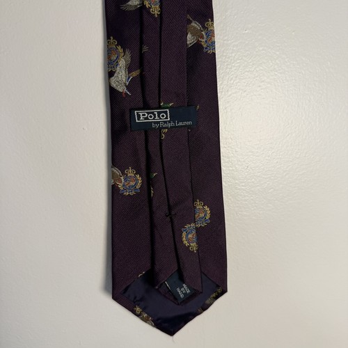 Vintage Polo Ralph Lauren Tie 100% Silk Purple Mallard Ducks Crest Hand Made
