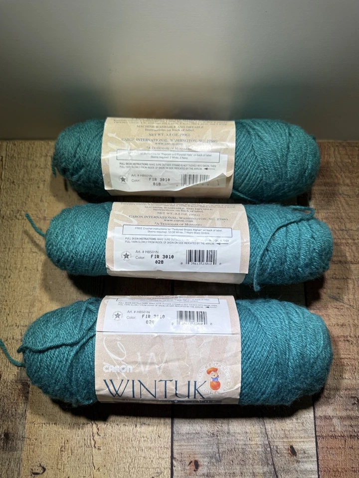 Hilo Wintuk Caron vintage, LOTE de 10 madejas (verde azulado, blanco, fresa) bonito Foto 4 de 4
