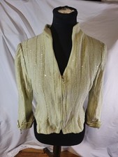 St John Evening Spring Green Sequin Zip Santana Knit Jacket Size 8