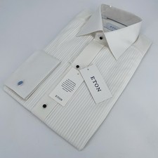 Eton Dress Shirt Mens S 15 - 38 White Pintucked Woven Slim Fit Collar Button Up