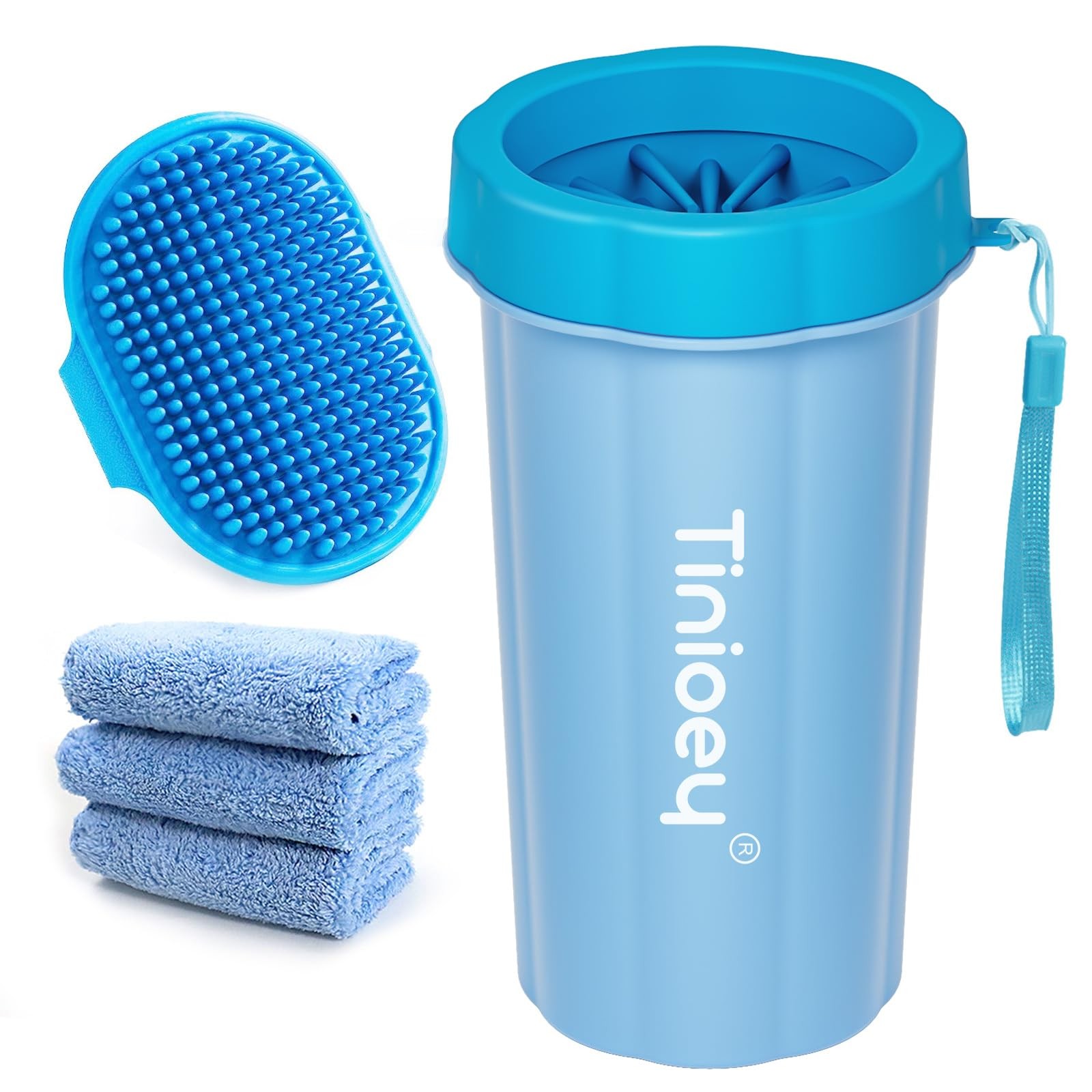 Tinioey Large Dog Paw Cleaner (with 3 Absorbent Towels & Bath XL, Blue