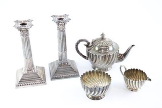 Antique Vintage Silver Plate 3 Piece Tea Set w/ Twisted Flute Detail 1619g