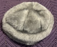 Vintage Lined Ladies Winter Faux Fluffy Gray Mink Fur Bucket Hat Beret Pillbox