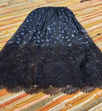 Vtg Geoffrey Beene Sheer Metallic Semi Black Maxi Silk Skirt Lined Lace Blue XS