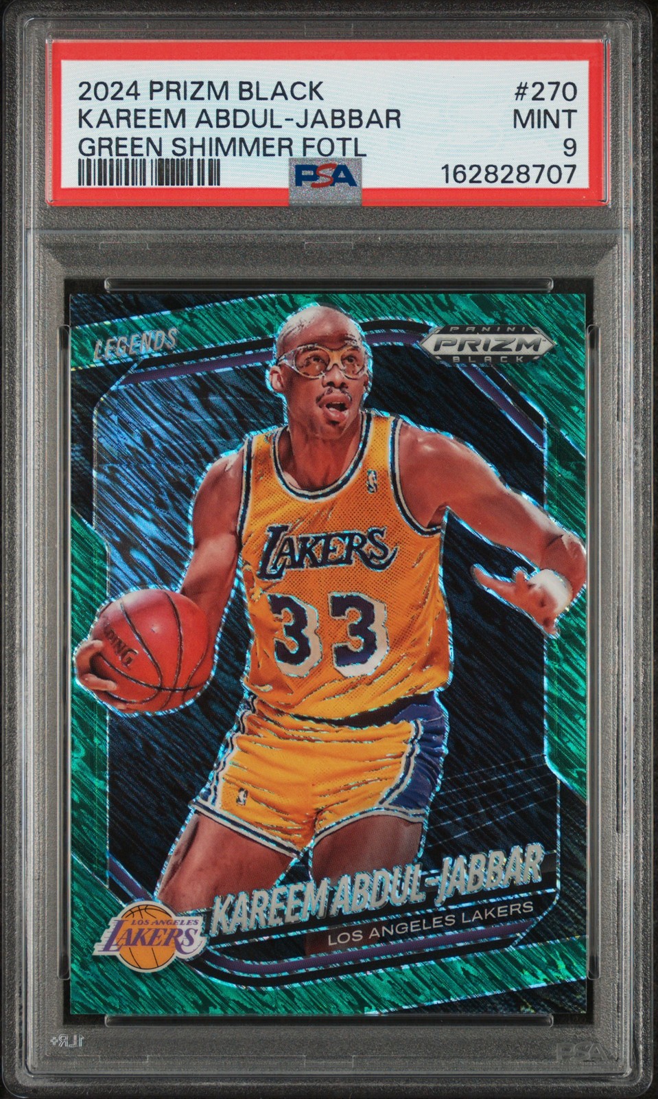2024 PANINI PRIZM BLACK GREEN SHIMMER FOTL #270 KAREEM ABDUL-JABBAR 6/7 PSA 9