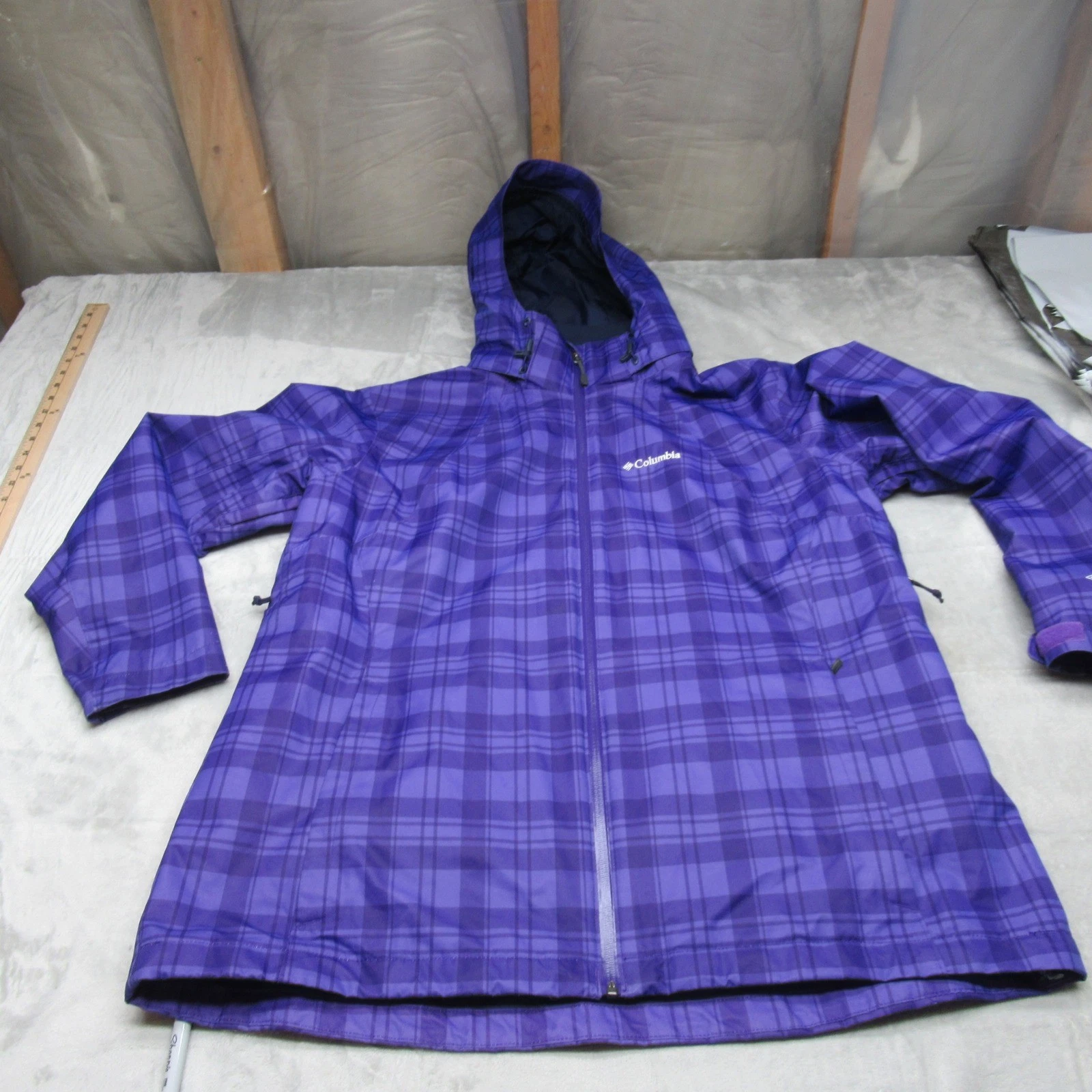 Columbia Jacket Womens 1X Purple Plaid Hooded Waterproof Snow Ski 3in1 Shell
