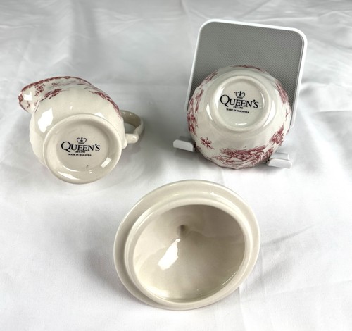 Queen's by Churchill Chelsea Pink Toile Creamer & Covered Sugar Bowl With Lid - Picture 3 of 4