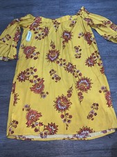 NWT Old Navy - Golden yellow floral off shoulder shift dress, L
