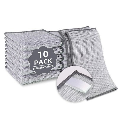 10 Pack Stainless Steel Scrubber, Reusable Diamond Weave Scrubber Cloths, Non