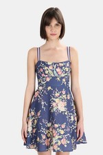 ZIMMERMANN Zinnia Floral Linen Mini Dress Cobalt Blue Strappy A Line Size AU1 S