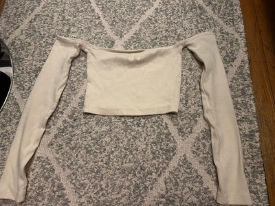 Women s White Meshki Off The Shoulder Crop Top Long Sleeve In Size Small