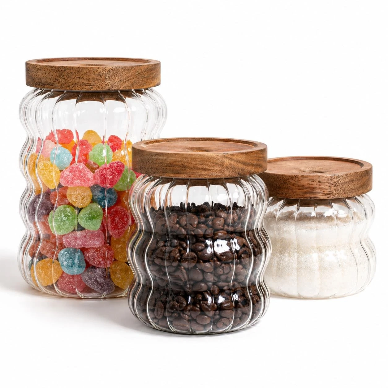 yutrenn Glass Jar with Wood Lid Cute Decorative Glass Jars Canisters for Nut ...