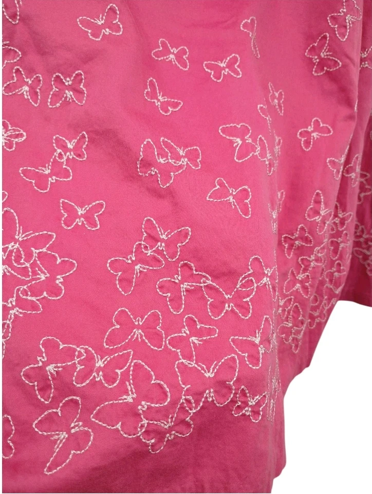 Falda midi Liz Claiborne para mujer línea A algodón bordado mariposa rosa cremallera 16 Foto 4 de 4