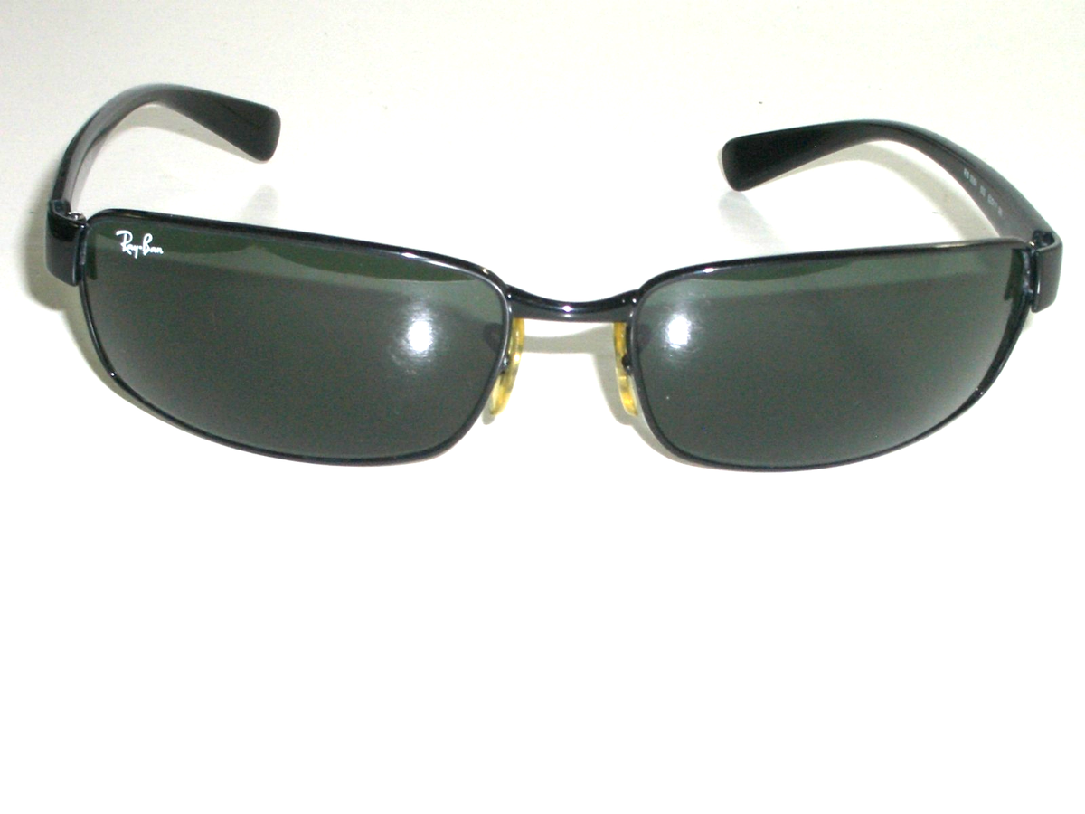 RAY BAN RB3364 002 62[]17 3N SHINY BLACK G15 RECTANGULAR WRAP