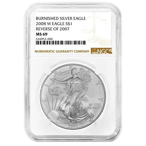 2008-W Burnished $1 American Silver Eagle Reverse of 2007 NGC MS69 Brown Label