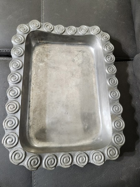 Vintage Holland Boone Polished Pewter Plate-Spiral 12x16 Serving Tray Large