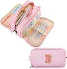 Extra Large Capacity Pencil Case 3 Compartment Initial Pencil Pouch Personalized