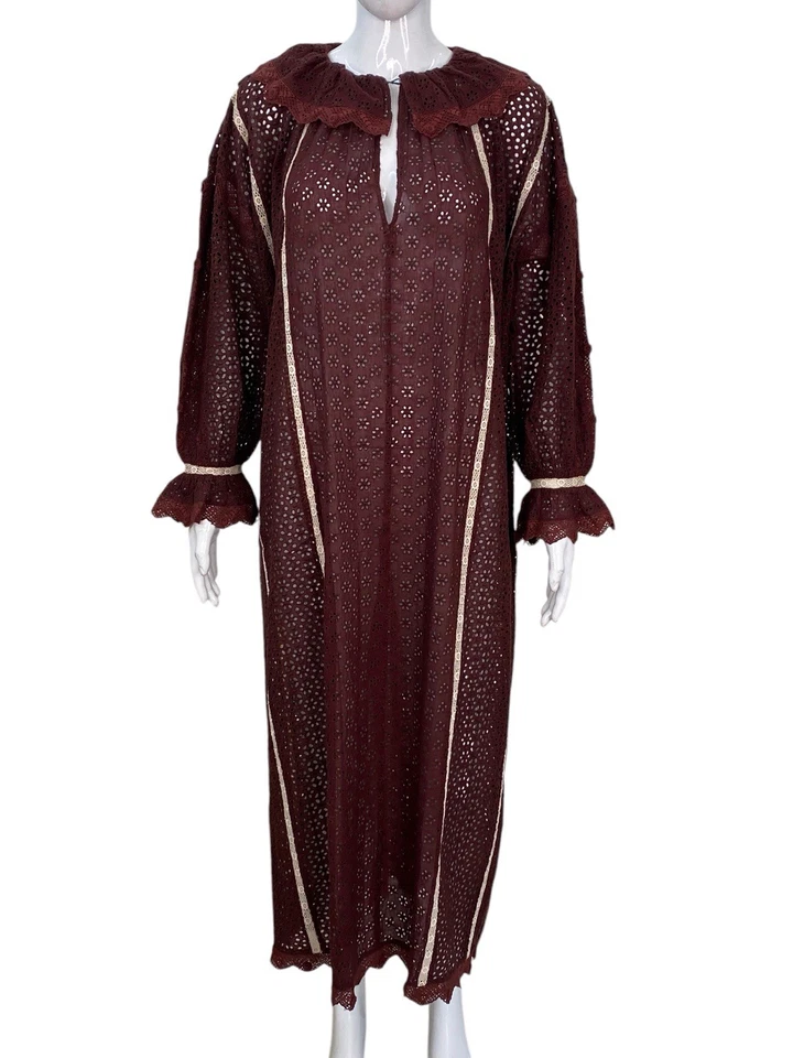 Doen Damen Ösen Gehäkelt Bestickt Boho Vintage Geschnürt Lang Maxi Kleid XL - Bild 4 von 4