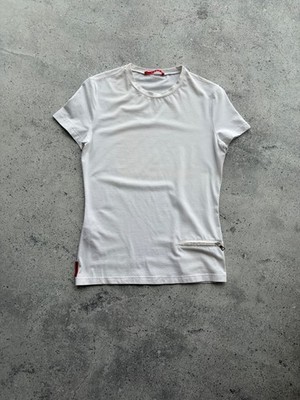 Vintage 2000s Prada Red Tab White Stretch T-Shirt Zip Pocket Women s Size XS