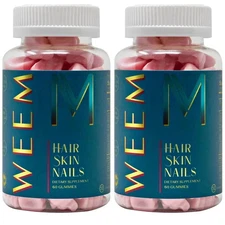 2Pack WEEM Hair Skin & Nails Gummies - Biotin Vitamins, 60 Capsules