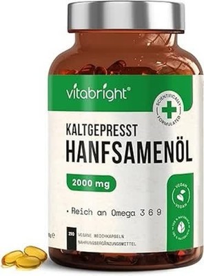 Hanföl Kapseln Kaltgepresst | Pflanzliches Omega 3 6 9 | Vegan, 210 Weichkapseln
