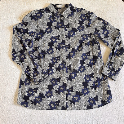 GERRY WEBER Women s Size 14 Blue Floral Geometric Cotton Long Sleeve Blouse