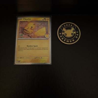 Pikachu Holo 051/162 30th Anniversary + Pokemon Day 2026 Coin NM