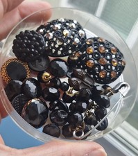 Antique Vintage Lot Of 40 Black Glass Buttons