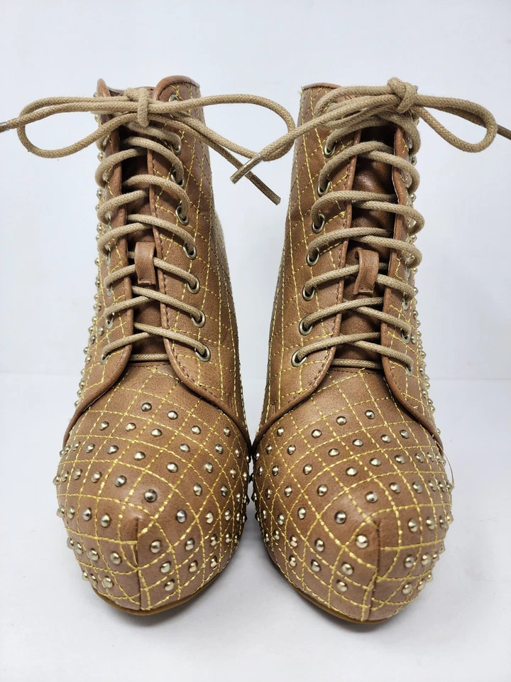 Charlotte Russe Mujer 7 Camel Tostado Acolchado Botines Tacones Dorado Tachuelas Botines Foto 2 de 4