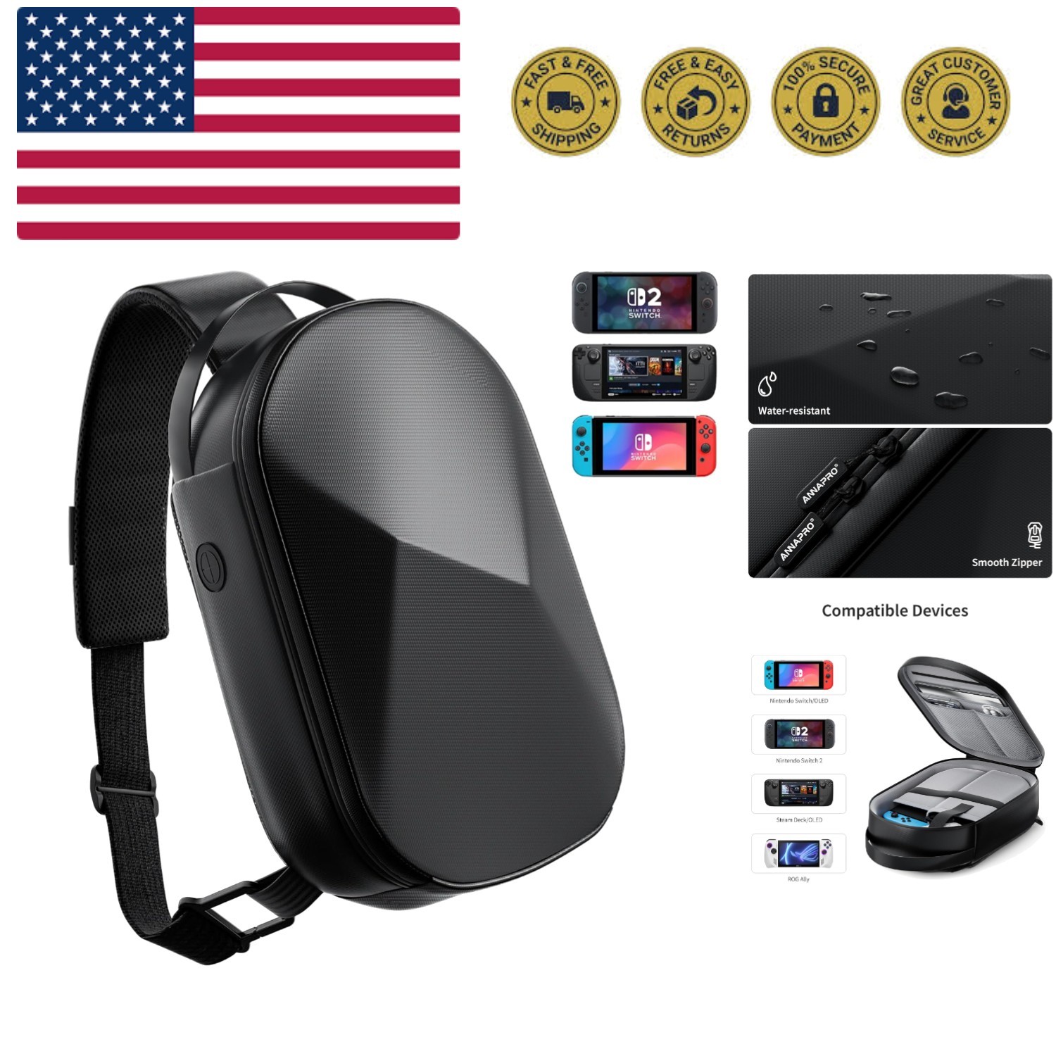 Stylish Protective Case for Switch 2 and PlayStation Portal - Adjustable Strap