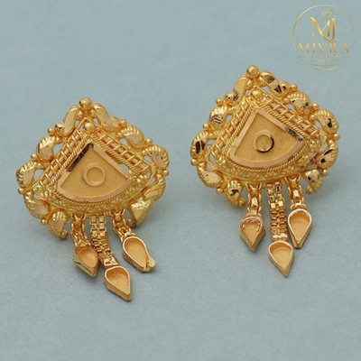 Solid Yellow Gold 22K Stud Earrings Christmas Eve Gift For Women 2.4cm 3.6g