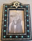 Western Sheriff Photo Frame Black And Silver Blue Stones Star Badge Police — photo 1