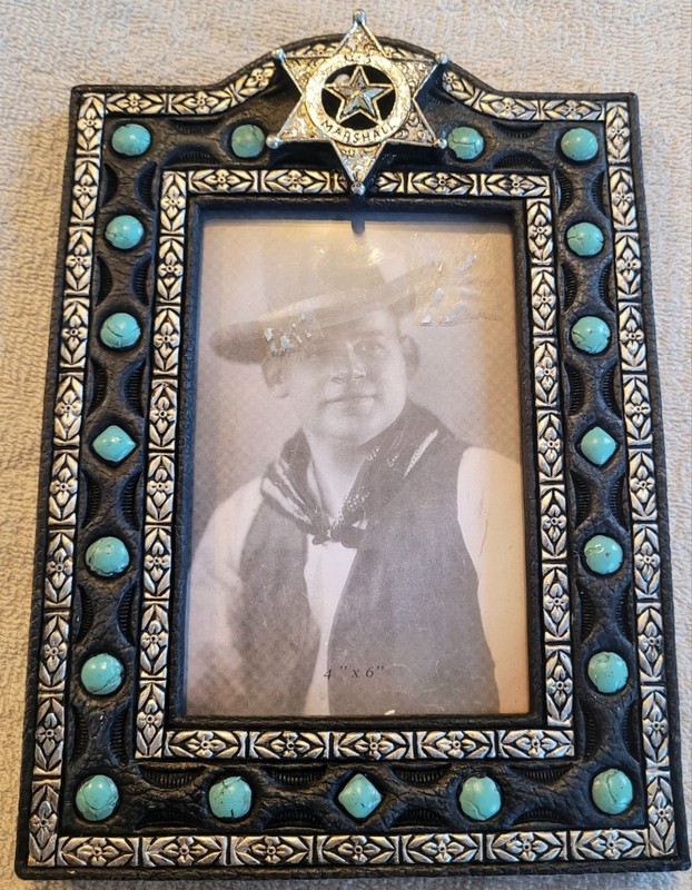 Western Sheriff Photo Frame Black And Silver Blue Stones Star Badge Police