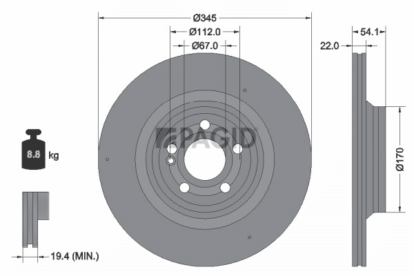 2X Pagid Bremsscheibe InnenbelüFtet Ø345Mm FüR Mercedes-Benz Gle V167 W167 C167-image